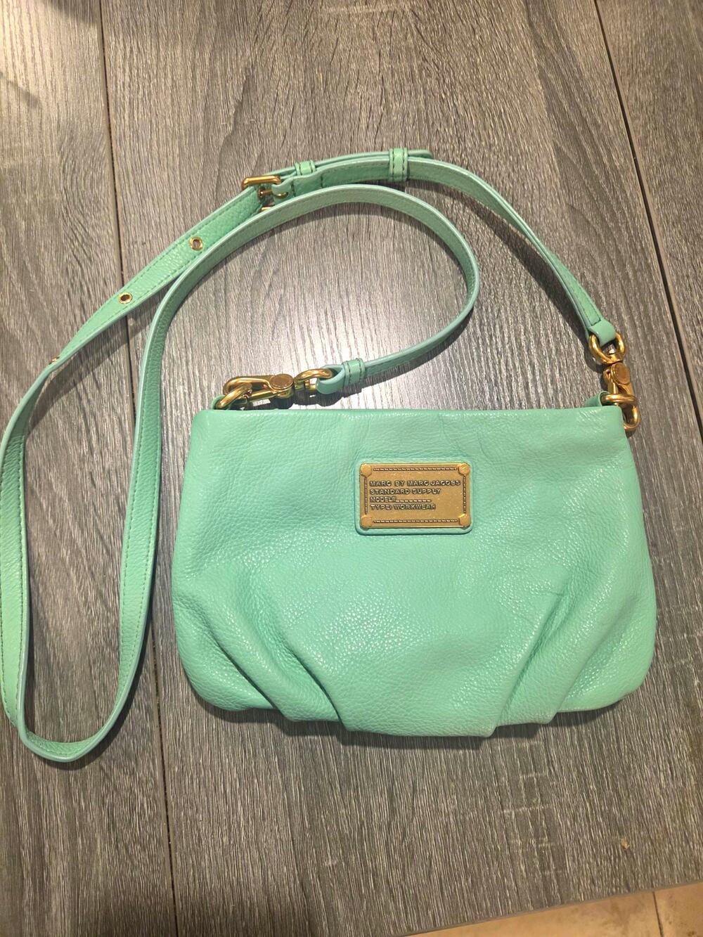 Marc by Marc Jacobs Mint Pebbled Leather Crossbody Bag, Gold Hardware, Zip
